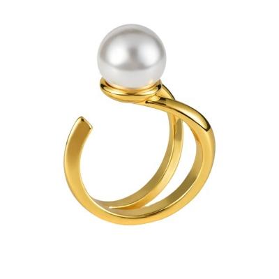 China Retro TRENDY Pearl Ring Modern Design Style Fashion Open Copper Plating 18K Gold Plated for sale