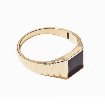 China Hot Sale Religious Mens 18K Gold Plated Stainless Steel Charm Jewelry Gift Non Tarnish Black Square Rings For Women for sale