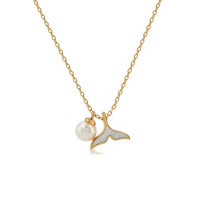 China Cute Natural Freshwater Clavicle Chain Necklace Luxury White Small Light Shell Neck Chain Pearl Tail Whale Pendant Necklace for sale