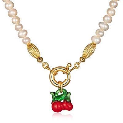 China New Arrival TRENDY Natural Pearl Cherry Necklace Color Beaded Clavicle Chain Necklaces For Women Party Gift Engagement for sale