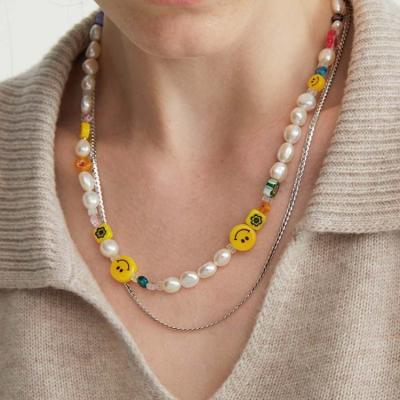 China Cute New Arrival Original Rainbow Colored Face Necklace Glass Pearl Smile Freshwater Necklace for sale