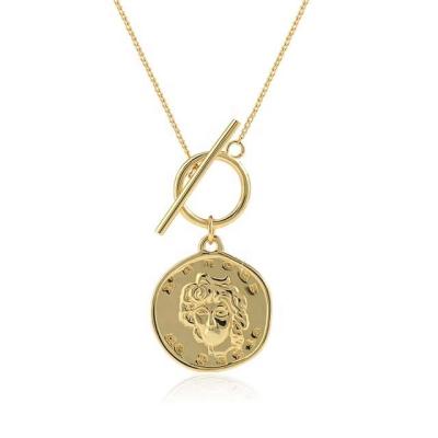 China Vintage S925 Sterling Silver Person Design Gold FASHIONABLE Elegant Circular Coin Necklace Pendant Jewelry for sale