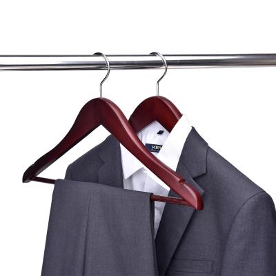 China Inspring Walmart Durable Mahogany Wood Suits Hanger With Anti-Slip Bar For Pants for sale