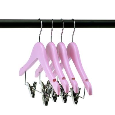 China Inspring Adjustable Flat / Pink Shape Kids Wooden Hangers With Clips Wholesale for sale