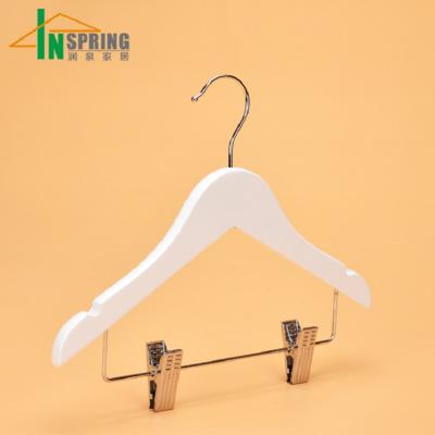 China Inspring Flat Kids Space Saving Wooden Diaper Baby Hangers For Clothes White Paint Finished for sale