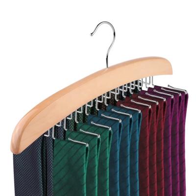 China Inspring Durable Wooden Tie Belt Holder Hanger Rack Link Organizer 24 Hooks for sale