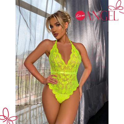 China Spandex/Polyester KISS ME ANGEL Unltra Slim Deep V Neckline Women Wearing Lingerie Lace Teddies One Piece Sexy Naked Wear for sale