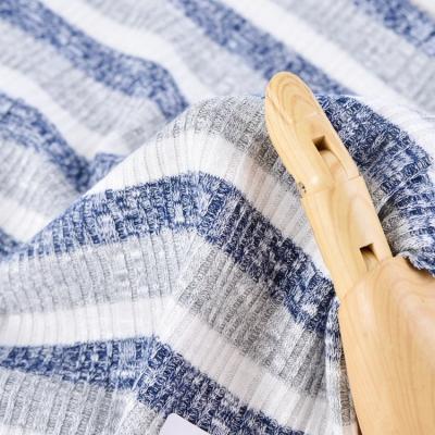 China Latest Sustainable Design Custom Blue Striped Printed Super Soft Comfortable Rib Knit Fabric for sale