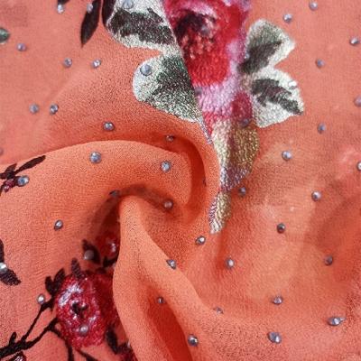 China Shrink-Resistant Professional Breathable Soft Laster Chiffon Digital Foil Printing Rhinestone Fabrics for sale