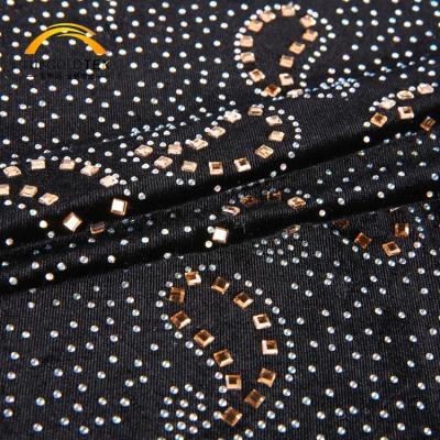 China Good quality KS spandex anti-static rhinestone and beaded embroidered dyeing women dress velvet fabric for sale