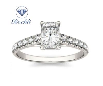 China Wedding / Luxury Pave Setting Wedding 14K / 18K Gold Ring Radiant Cut Moissanite Diamond Engagement Ring for sale