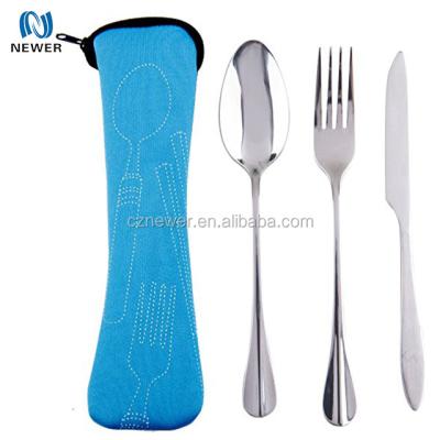 China Recyclable Promotional Portable Neoprene Flatware Set Fork Spoon Pouch For Picnic for sale