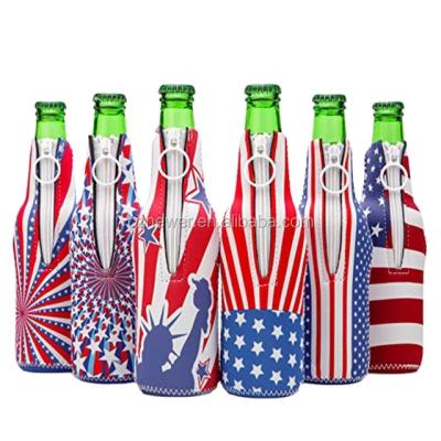 China Soft Neoprene Insulated Beer And Wine Bottle Cooler Sleeve Cover With Zipper for sale