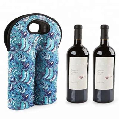 China New Design Stylish Beer Handled Waterproof 2 Pack Neoprene Wine Bottle Sleeve for sale