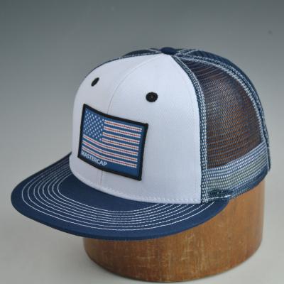 China COMMON wholesales popular custom 6 panel self-fabric patch applique fitted hat with breathable mesh back for sale