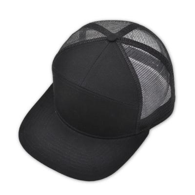 China JOINT Wholesale Custom Logo Plain Color 7 Panel Snapback Trucker Hats With Cotton Twill Front Mesh Back for sale