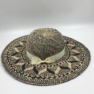 China Women Classic Striped Plain Straw Paper Hat For Summer Beach for sale