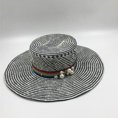 China Panama Summer Paper Women Striped Straw Hat For Beach for sale