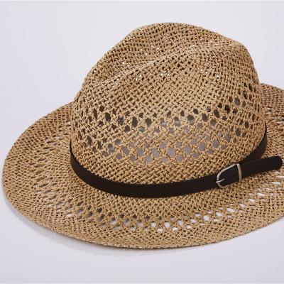 China Classic Dobby Style Summer Beach Fashion Lady Man Style Straw Hat With PU Lace for sale