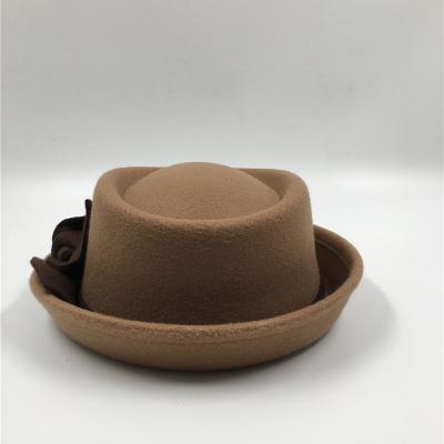 China Large Striped Camel Bowknot Winter Wool Felt Hat For Women for sale