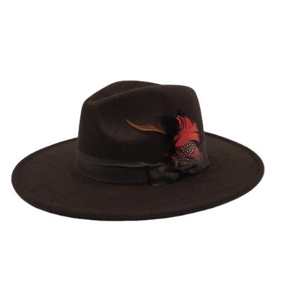 China DK.Brown style classic striped feather decoration wool felt hat for women and men for sale