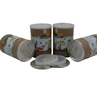 China Recycled Materials Round Food Paper Canister Paper Box Packaging With Tin Foil Cover And Plastic Lid for sale