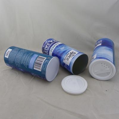 China Recycled Raw Materials Salt Paper Tube Packaging With Plastic Shaker Round Cardboard Box for sale