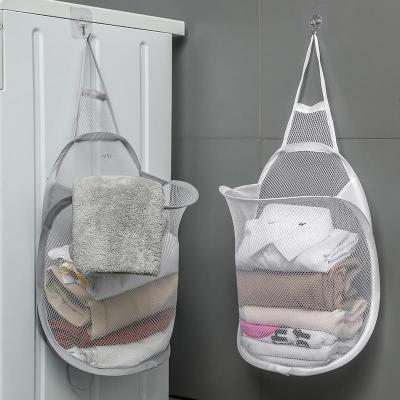 China Foldable Automatic Storage Net Hamper Folable Wall Hanging Pocket Laundry Hamper Dirty Laundry Hamper for sale