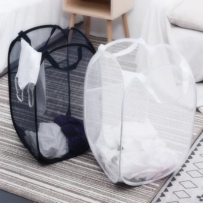 China Foldable Folable Pop Mesh Washing Laundry Basket Hamper Bag Trash Can Tidy Clothes Storage for sale