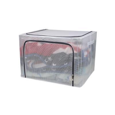 China Simple Modern Viable Clothes Wardrobe Toy Storage Box Large Capacity PVC Collapsible Storage Box With Metal Frame for sale