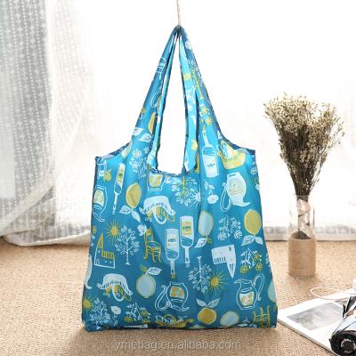 China Blue Eco - Friendly 210D Polyester Folding Shopping Bag With Pocket for sale