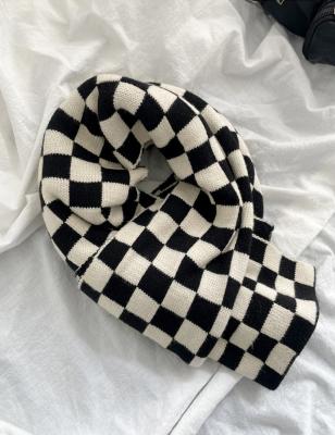 China New warm wear chessboard white and black women's scarf wool warm knitting scarf Korean net colorful scarf autumn and winter student Central Institute of Statistics for sale