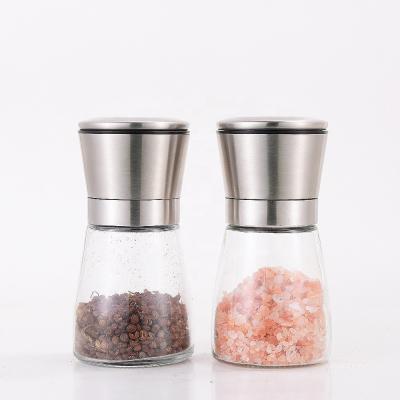 China Mini Adjustable Refillable Stainless Steel Stocked Chili Salt And Pepper Grinder Set Spice Home Herbs Spice Grinder for sale