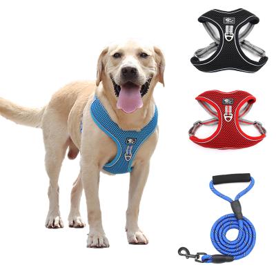 China Large Padded Dog Harness and Leash Set Reflective Mesh Breathable Traction Pet Harness Vest No for sale