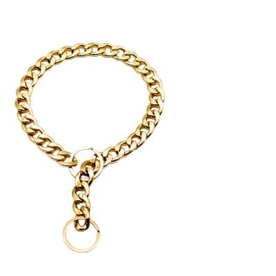 China Gold Plated Cool Metal Stainless Steel Chain Collar Necklaces Dog Personalized Gold Chain Dog Collar for sale