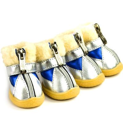 China Sustainable Adjustable Dog Shoes Leather Winter Boots Warm Cotton Non Slip Soft Plush Dog Shoes for sale