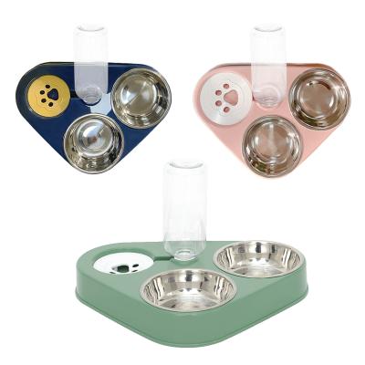 China Dual Feeder Viable Bowl Bottle Puppy Water Dispenser Pet Water And Food Bowl Set for sale