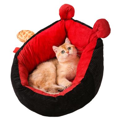 China Plush Puppy Cat Bed House Winter Warm Breathable Short Pet Beds For Small Dogs Cats Memory Foam Round Dog Beds for sale