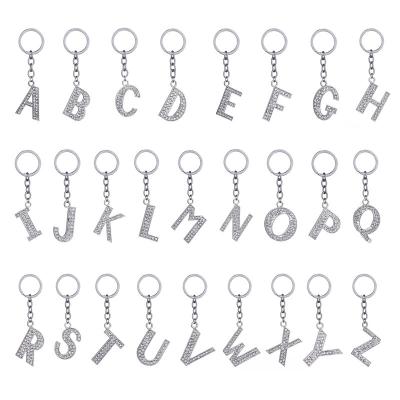 China Global hot sale 26 letter set fashion jewelry rhinestone metal key chain pendant key chain accessories for sale