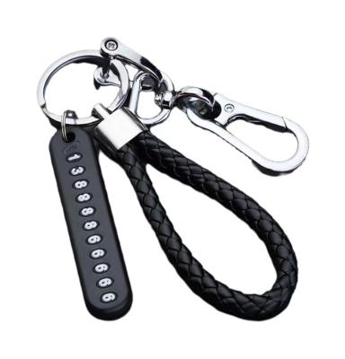 China Global Fashion Metal Car Keychain DIY Phone Number Tags Braided Rope To Prevent The Loss of Car Keys Keyring for sale