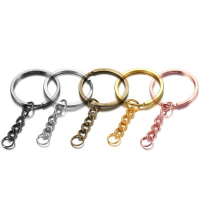 China High Quality Global Pendant 10pcs/set Smooth Flat Metal Ring With Chain Keychain DIY Custom Accessories for sale