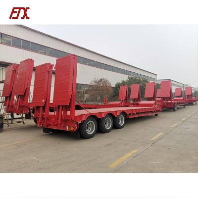 China 60T 80T Tri Axle 60T 80T Tri Axle Bed Loader Low Bed Semi Trailer Low Bed Trailer Parts Factory Sale Hydraulic Low Ramp Lowbed Truck Trailer for sale