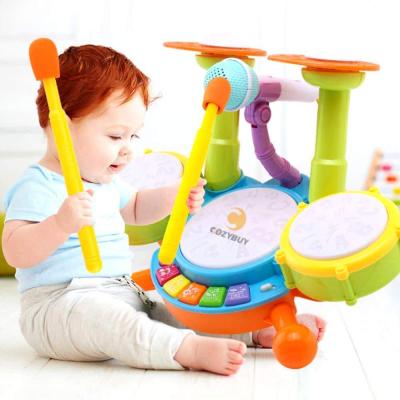 China Sale Instrumento Educational Musical 5 One In Kids Drum Set Musical Instruments Toys Beats Flash Drum Toy With Stick Toy Musical Instrument for sale