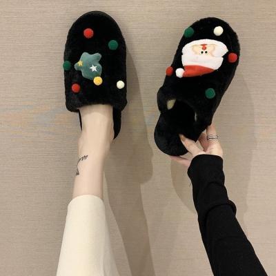 China 2021 fluffy fur slippers christmas products slippers home shoes christmas slippers christmas fur slides slipers de dama de zapatillas fashion trend for sale