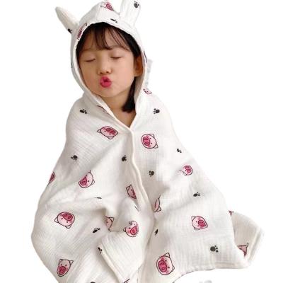 China Child Safe Cotton Gauze Bath Towel Coat With Wearable Hood Baby Newborn Bathrobe Super Soft Absorbent Baby for sale