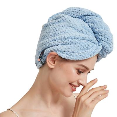 China Superfine 2022coral Fleece Dry Hair Towel Viable Wrapped Solid Color Speed ​​Dry Hair Cap Buckle Fastener Super Absorbent Dry Hair Cap for sale