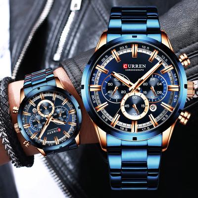 China CURREN Auto Date Watches Luxury New Brand Quartz Men's Full Steel Waterproof Sports Watch Relogio Masculino Chronograph Wristwatch Men for sale