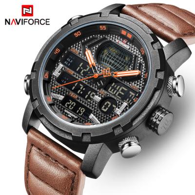 China 2019 Top Brand Day/Date NAVIFORCE 9160 Day/Date Mens Leather Strap 30M Waterproof Military Dual Display Wristwatch Luxury Clock for sale