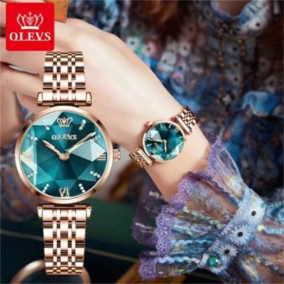 China 2022 New Jewel Women's Waterproof Stainless Steel Strap Moon Phase OLEVS 6642 Green Quartz Luxury Watch For Women Fashion Date Watches for sale