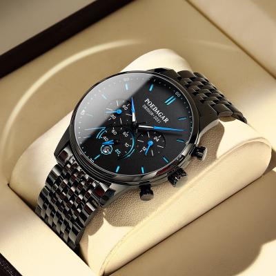 China POEDAGAR Chronograph Men Watch Fashion Chronograph Stainless Steel Mesh Quartz Men's Wristwatch Slim Waterproof Luminous Date Sports Watch for sale